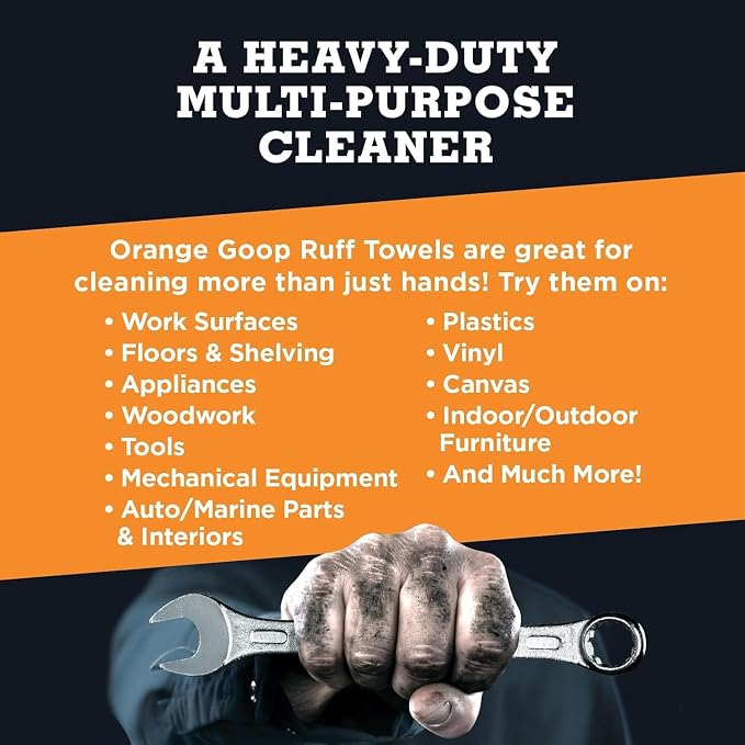 GOOP Heavy Duty Ruff Towels with Scrubbing Power, 10” x 12” Dual Textured Multi-Purpose Cleaning Wipes, Removes Dirt, Grease, Oil - 6 Pack