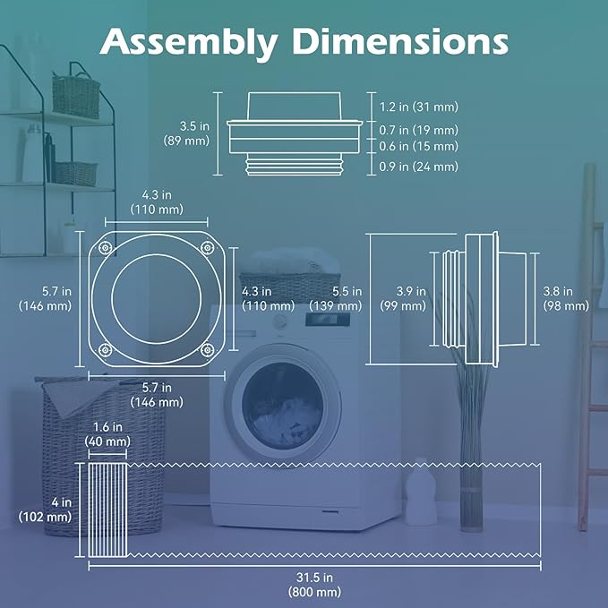 Magnetic Dryer Vent Connector Kit DV180 Airtight Seal Dryer Vent Coupling Easy to Clean Quick Connect and Disconnection Including a 2.6ft 4" Duct Hose and two Clamps