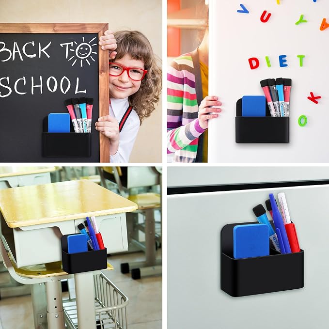 Colarr 20 Pack Magnetic Dry Erase Marker Holder Bulk Whiteboard Magnetic Marker Holder Pen Pencil Organizer for Classroom Whiteboard Refrigerator Locker Storage (Black)