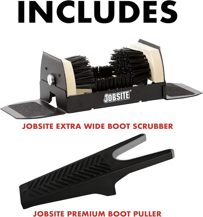 Jobsite Boot Scrubber with Boot Jack - Outdoor Shoe Scraper Cleaner Brush - Extra Wide