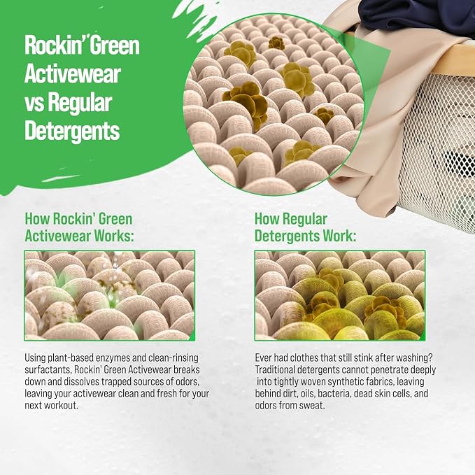 Rockin' Green Laundry Detergent, Plant based, All Natural Laundry Detergent Powder, Vegan and Biodegradable Odor Fighter, Safe for Sensitive Skin (Active Wear 90 Loads - Lavender Mint)