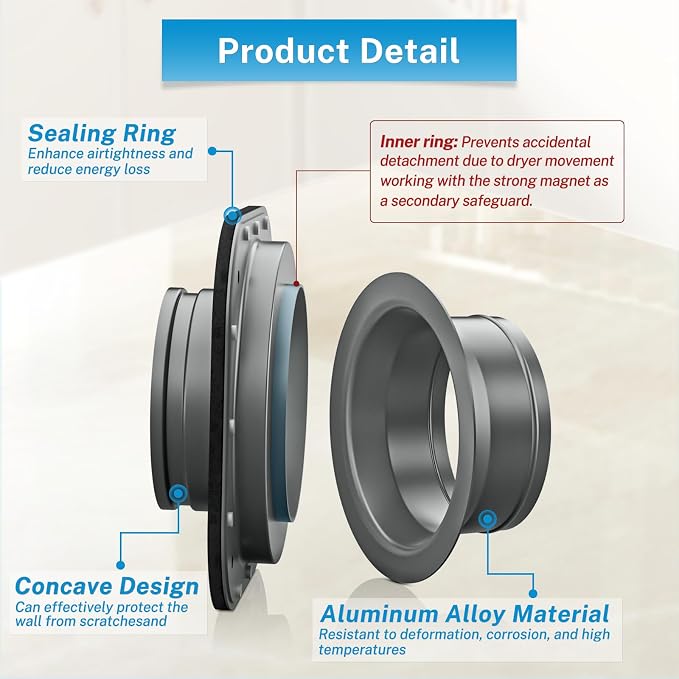 Hon&Guan Magnetic Dryer Vent Coupling Connector Kit DV180 with 4'' 2.6FT Semi Rigid Dryer Vent Hose for Tight Space & Aluminum Foil Tape,2 Clamps(Gray)