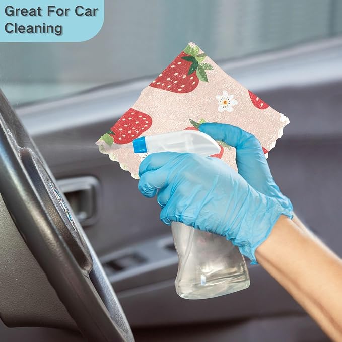 ALAZA Dish Towels Kitchen Cleaning Cloths Strawberry Pattern Small Scale Dish Cloths Absorbent Kitchen Towels Lint Free Bar Tea Soft Towel Kitchen Accessories Set of 6,11"x11"
