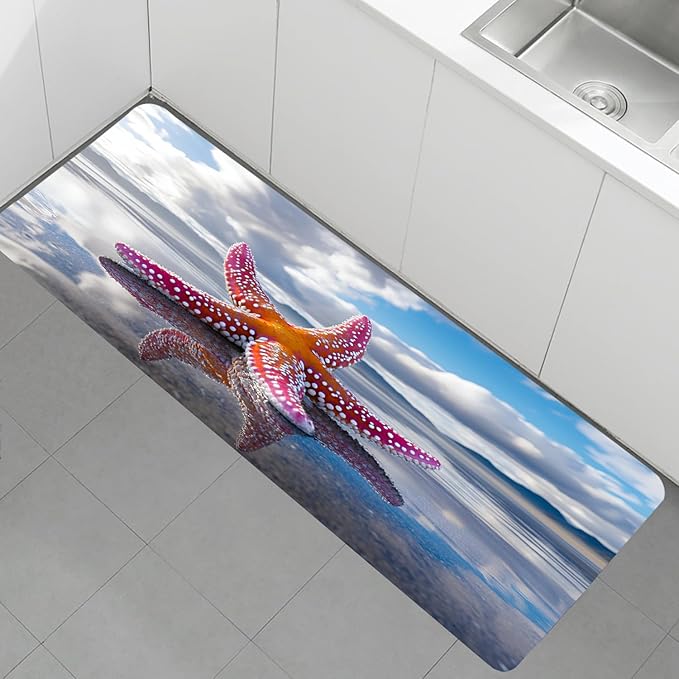 WODEJIA Non Slip Bath Rugs Sponge Foam for Bathroom,Flannel Mat Rug for Living Room, Absorbent MatS for Forlaundry Room and Kitchen,Beach Starfish Welcome Mat 47x18 Inches