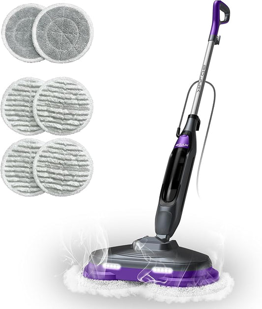 Scrub & Steam Mop with Rotating Mop Pads, LED Headlights, 6 Scrub Pads, Large Tank, Swivel Steering, Effortless Scrubbing Hard Floor Cleaner Upgraded