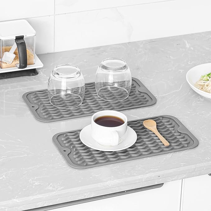 MicoYang Silicone Dish Drying Mat for Multiple Usage,Easy clean,Eco-friendly,Heat-resistant Silicone Mat for Kitchen Counter or Sink,Refrigerator or Drawer Liner Grey S 12 inches x 6 inches