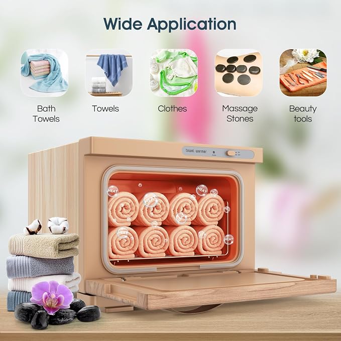 Towel Warmer Cabinet, 8L Hot Spa Small Towel Warmer Heating Use for Facial Spa, Hair Beauty, Salon Equipment and Home - Wood-like
