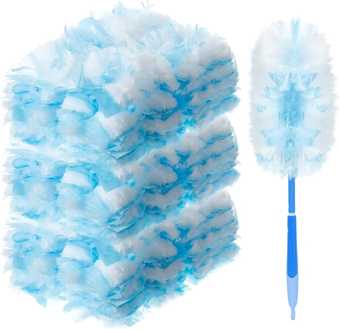 Vesici 150 Pcs Duster Refills Compatible with Swiffer Dusters Bulk Disposable Replacement Thickened with 1 Handle Heavy Duty for Cleaning, Office (Blue)