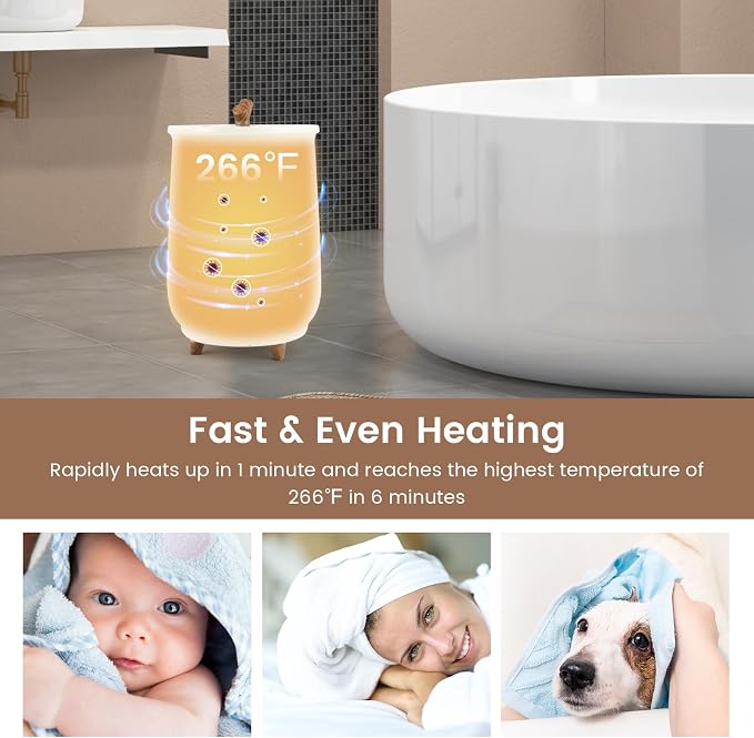 Giantex Towel Warmer Bucket, 23L Large Hot Towel Bucket for Bathroom Spa, Wood Handle, 3 Heating Modes, Adjustable Timer & Auto Shut Off, Fits Up to Two 40" x 70" Oversized Towels, Blankets, White
