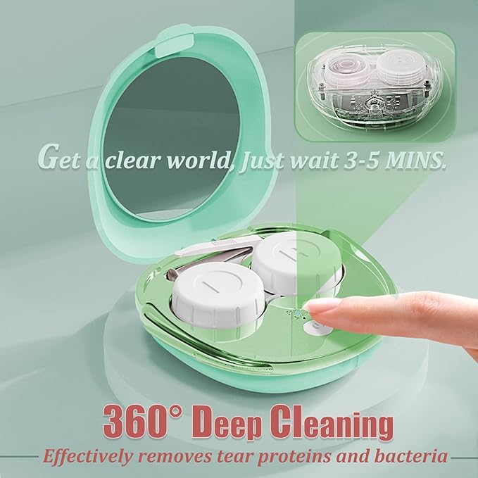 Vastsoon Portable Ultrasonic Contact Lens Cleaning Machine with USB Charger and Solution Soak Case Kit for Soft, Colored, Hard, RGP, and OK Lenses