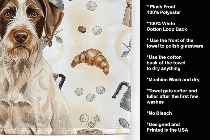 Caroline's Treasures Liver and White German Wirehaired Pointer Coffee Bar Kitchen Towel Velour Plush Front and Cotton Loop Back Machine Washable