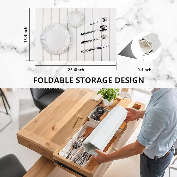 Large Stone Drying Mat for Kitchen Counter Diatomaceous Earth Collapsible 24”（L）*16”（W）Super Heat Resistant Mats, Quick Absorbent Dish Drying Rack（Light Gray）