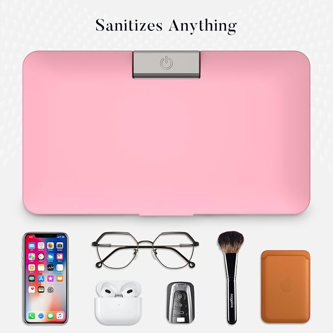 KING&DUKE Phone Sanitizer, UV Sanitizer Box with 360° UV-C Light, Portable UV Phone Sanitizer for Cell Phone, Keys, Glasses, Earphones – Pink