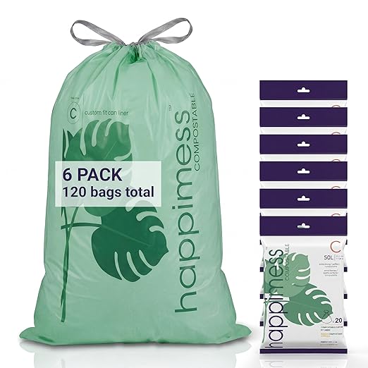 happimess 13.2 Gallon (50L) Drawstring Trash Bags, Unscented, Green, Liners for Kitchen and Household, Custom Fit 120 Count (6 Packs of 20 Liners) HPM3000C-G-6SET