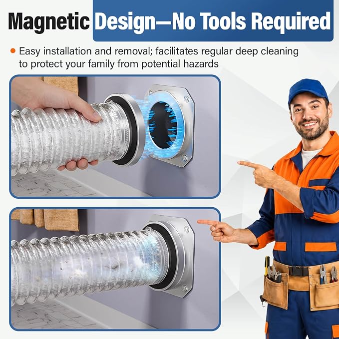 Magnetic Dryer Vent Connector Kit, MV-180° 4 Inch 3.3FT Hose, Airtight Quick Connect Magvent Dryer Vent, Optimized Airflow for Home Laundry Safety