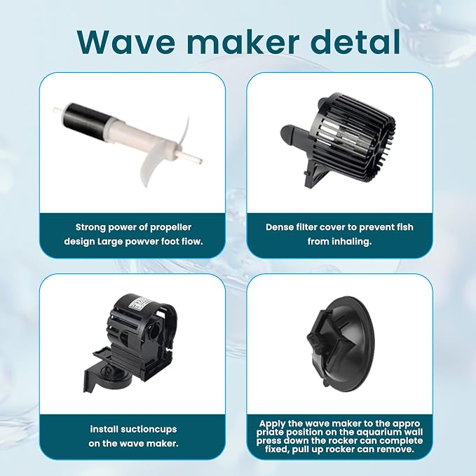 UPETTOOLS Aquarium Powerhead, 1280 GPH Wave Maker | 20-75 Gal, 360° Adjustable, Magnetic Mount, Quiet, Fresh & Saltwater
