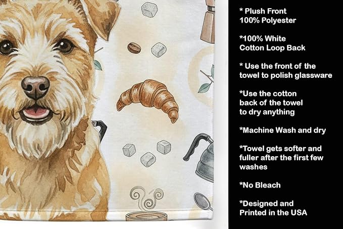 Caroline's Treasures Wheaten Norfolk Terrier Coffee Bar Kitchen Towel Velour Plush Front and Cotton Loop Back Machine Washable