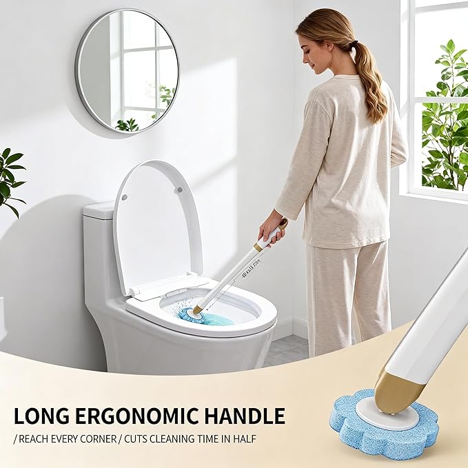Disposable Toilet Brush with 48 Refill Heads and Holder– Includes Storage Caddy&Toilet Bowl Wand, Wall-Mount Scrubbing Toilet Brush Bathroom Cleaning Kit (1 Wand+48 Refills)