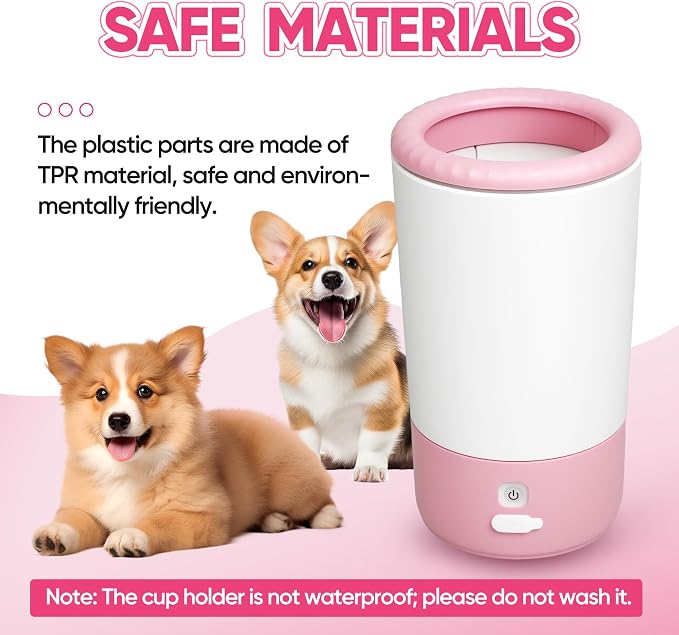 Electric Dog Paw Cleaner Cup for Medium Large Dogs, Automatic 360° Pet Paw Washer with Soft Silicone Bristles, USB Rechargeable Portable Dog Foot Cleaner for Muddy Paws After Walks, Hikes & Rainy Days