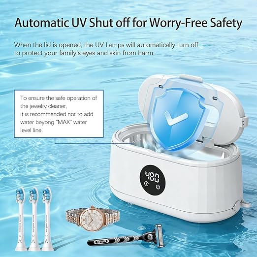 Ultrasonic Jewelry Sunglasses Cleaner Machine with Digital Timer, 5 Time Cleaning Modes, 50 Khz Sonic Jewelry Cleaner for All Jewelry Ring Eyeglass Etc, White