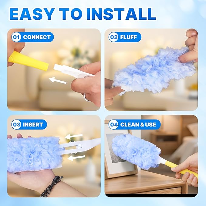 Duster Refill for Swiffer Duster, 80 Count Disposable Dusters Kit for Cleaning Dusting Furniture Blind Ceiling Fan, Multi Surface 360 Feather Duster + 3FT Extended Handle + 2 Short Handle