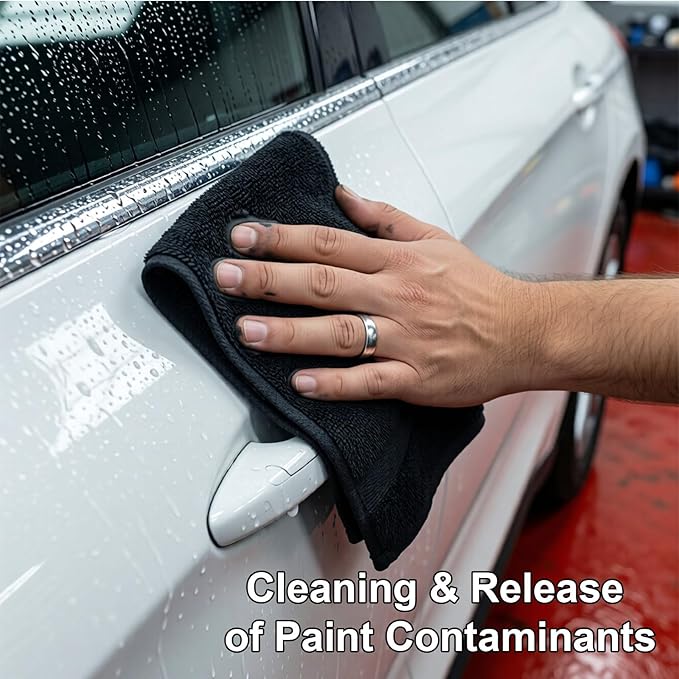 CACHIL 3 Pcs Clay Towel - Auto Detailing Clay bar Towel - Decontaminate Paint and Glass for Smoth Washing - Improve Wax and Sealant Bonding, Enhance Gloss and Color Depth - 12" x 12"（Black）