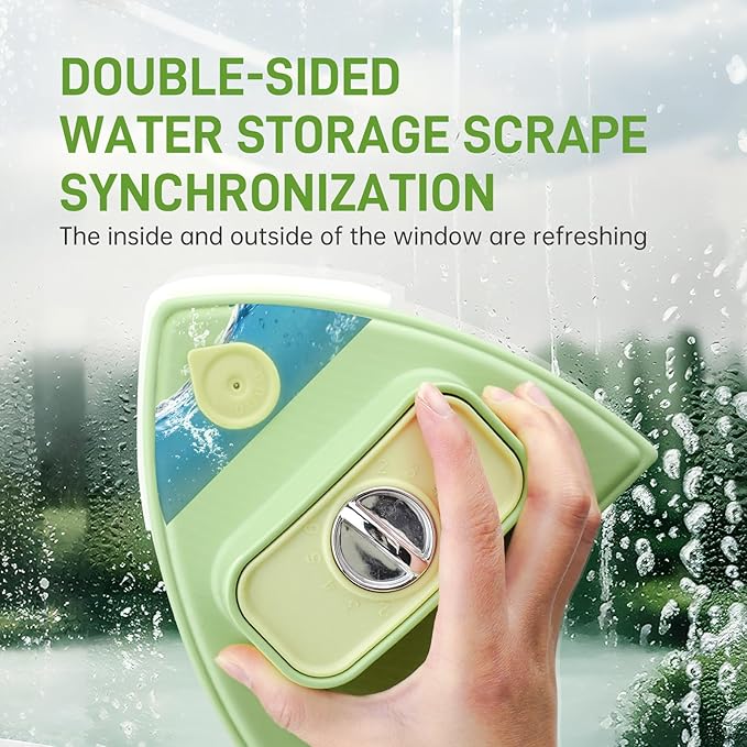Double-Sided Magnetic Window Cleaner - Adjustable Magnetic Double Window Wiper, Fits 3-30 mm Glass Thickness, 2.5m Safety Rope for High-Rise & Auto Glass, Safe Anti-Pinch Wiper(Green)
