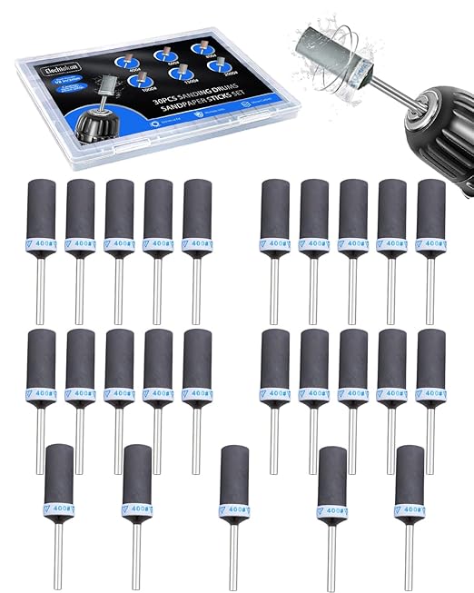 400 Grit Sanding Drums for Dremel Rotary Tools Accessories, 25PCS Sanding Bits Kit for Dremel Sanding Bands with 1/8 inch Shank, Sandpaper Sticks Set for Plastic Wood Metal Grinding Polishing