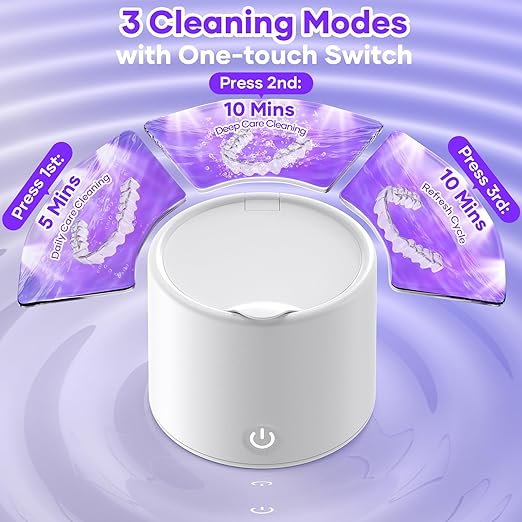 Ultrasonic Cleaner for Retainers & Aligners - 50kHz Dental Pod for Invisalign, Braces, Dentures, Night Guards, 200ml 3 Modes, Deep Clean for Fresh Retainers, White