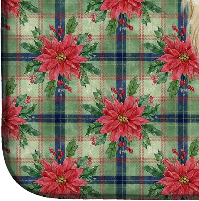 Caroline's Treasures Cream Saluki Christmas PoinsettIas Dish Drying Mat Absorbent Dish Drying Mat Pad for Kitchen Counter Dish Drainer Mat for Countertop, 14 x 21", Multicolor