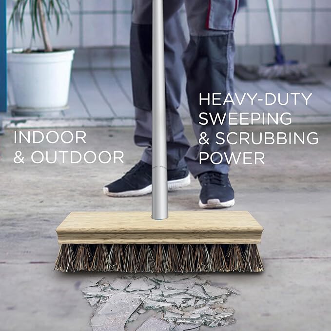 LOLA Deck Scrub Brush, 9" x 3.5" Head w/Palmyra & PVC Bristles for Outdoor Cleaning, Removes Dirt & Grime from Patios, Decks, Grout, 9 CT