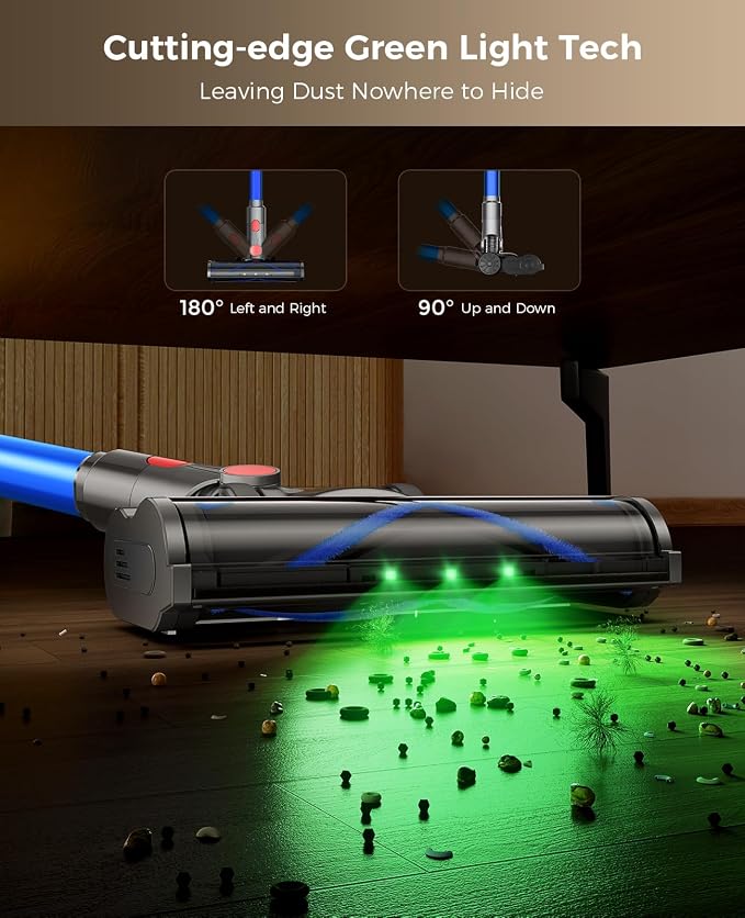 Cordless Vacuum Cleaner, 500W 45KPA Vacuum Cleaners for Home, 45Mins Lightweight Stick Vac with Anti-Tangle Brush, LED Display, Rechargeable Battery for Home, Carpets, Pet Hair, Hardwood Floors