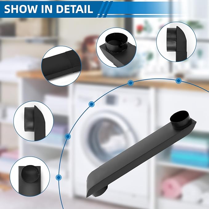 Periscope Dryer Vent Connector Kit, Upgraded 304 Stainless Steel Adjustable 21-38",Telescoping Dryer Vent Duct Fit for Whirlpool and All 4in Dryer Outlet - Flat Dryer Vent Duct (Black)