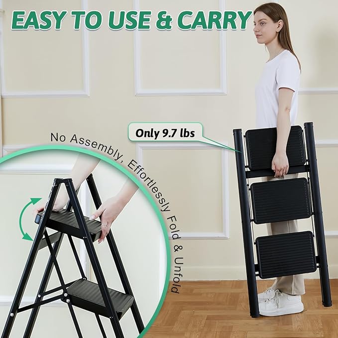 Folding 3 Step Ladder & Microfiber Duster Kit 6 Pcs