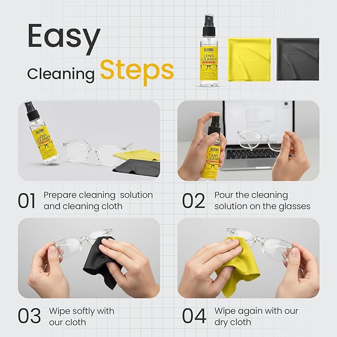 Lens Cleaner Spray & Microfiber Cloth Kit – 1 × 500 ml + 2 × 60 ml Lens Cleaner + 3 × 150×180 mm Ultra-Soft Microfiber Cloths (Yellow, Black, White) – Pack of 6
