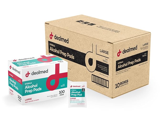 Dealmed Alcohol Prep Pads – 1000 Count Large Latex-Free Gamma Sterilized Antiseptic Wipes, Wound Care Products for First Aid Kits, Home, and Medical Facilities