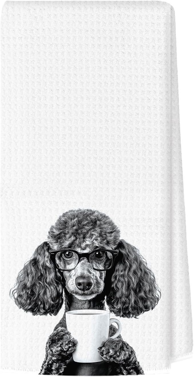 Funny Poodle Kitchen Towels, Dog Kitchen Accessories, Dog Chef Gifts for Women Decorative Hand Towels for Kitchen Decor, Coffee Lovers Gifts Dish Tea Towel, 16x24 Inch