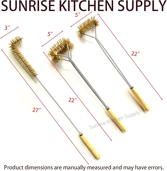 SUNRISE Fryer Brush with Long Handle (Brass, L, Single, and Double Brush)