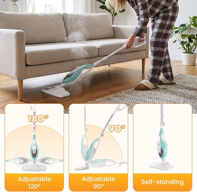 14-in-1 Steam Mop, 1550W Detachable Handheld Steam Cleaner for Floor Cleaning, 16.4 FT Cord, 2 Washable Pads, Multi-Purpose Floor Steamer for Hardwood, Carpet, Tile, Grout