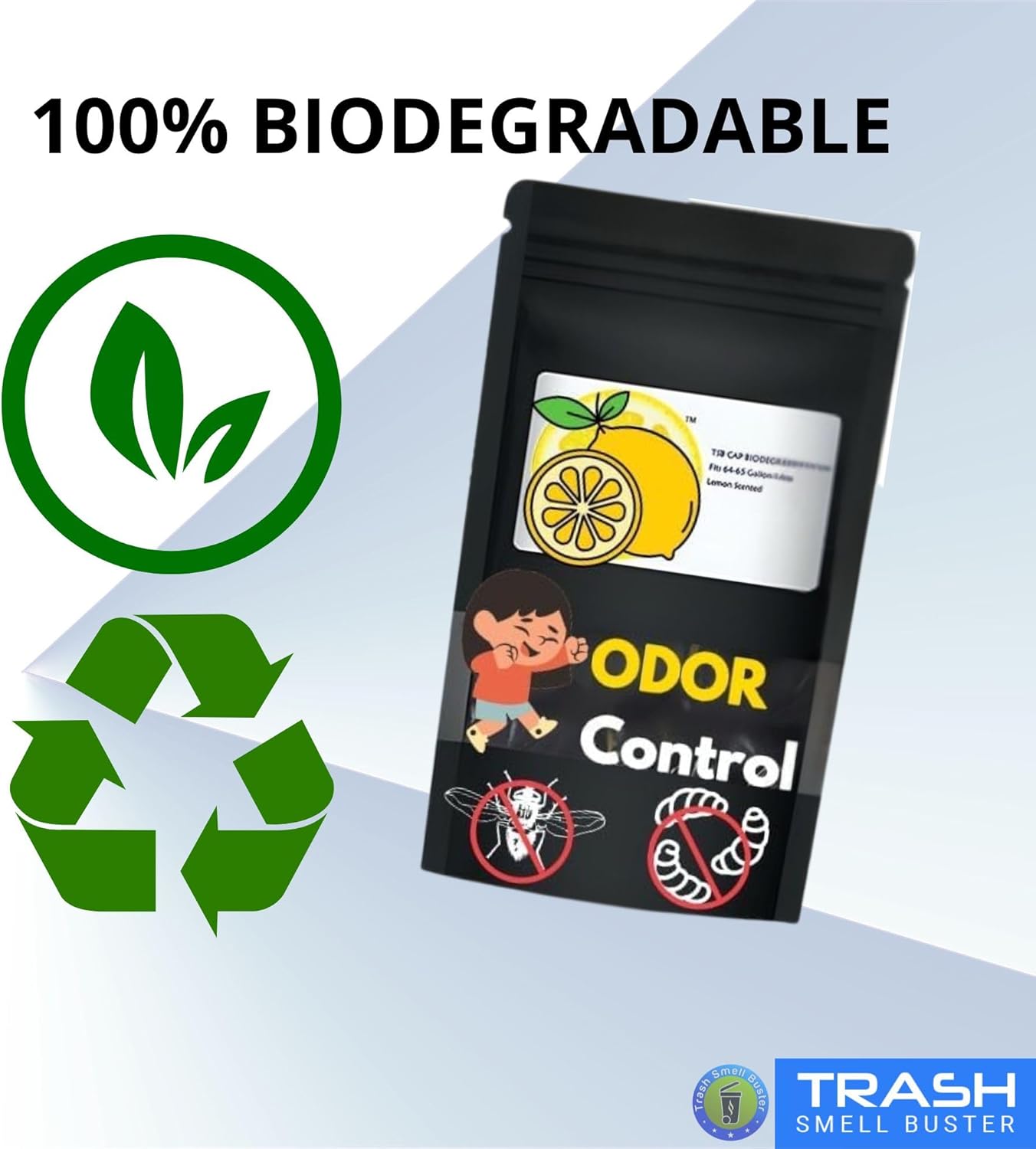 Trash Can Smell Eliminator Cover Odor Eliminating Bag with Optional Straps Lemon Scented Durable Chemical Free 32 Gallon 2 Pack