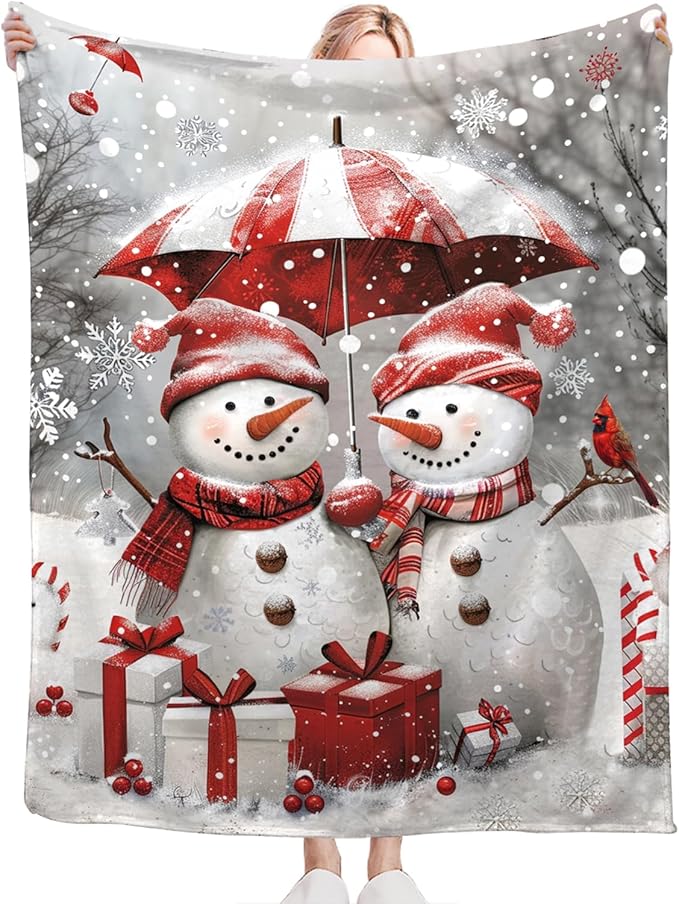 Tijuboni Snowman Throw Blanket for Girls Boys Women Men Kids Adults Soft Flannel Fleece Blanket for Couch Sofa Bed Home Decor 50"x60"