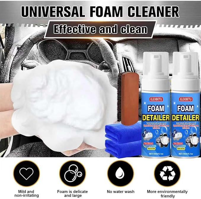 Car Interior Foam Cleaner,Powerful Stain Eliminator car interior cleaner Car Carpet,Clean Cars Seat Carpet Upholstery Deep Inside Cleaning Remove Stain from Leather Fabric Vinyl Plastic150ML 2pack