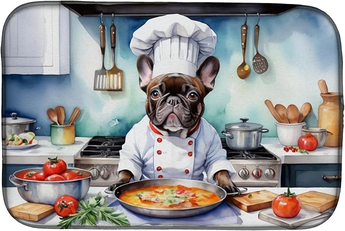 Caroline's Treasures DAC6251DDM French Bulldog The Chef Dish Drying Mat Absorbent Dish Drying Mat Pad for Kitchen Counter Dish Drainer Mat for Countertop, 14 x 21", Multicolor