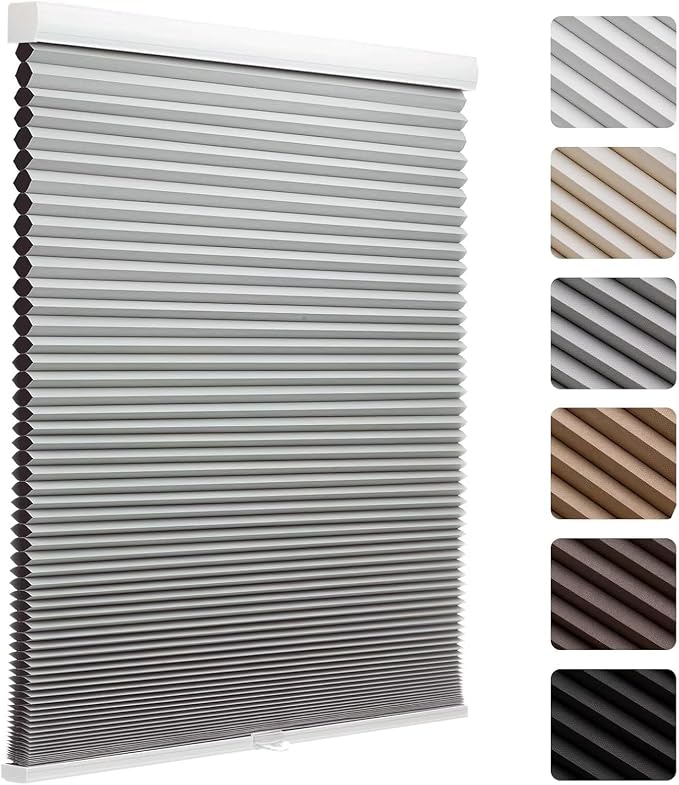 MYshade Cordless Blackout Cellular Shades, 1.5" Honeycomb Window Blinds for Bedroom & Nursery, Thermal Insulated, Noise Reducing, Privacy Shades, Inside or Outside Mount (22" W x 64" H, Grey)