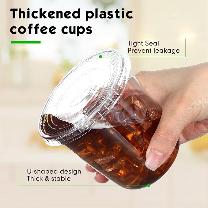 Ziliny 50 Set Clear Plastic Cups with Lids and Straws, Disposable Iced Coffee PET Cups for Drinking Cold Beverage Juice Parfait Smoothie Milkshake Coffee Shops Party Supplies (12 oz)