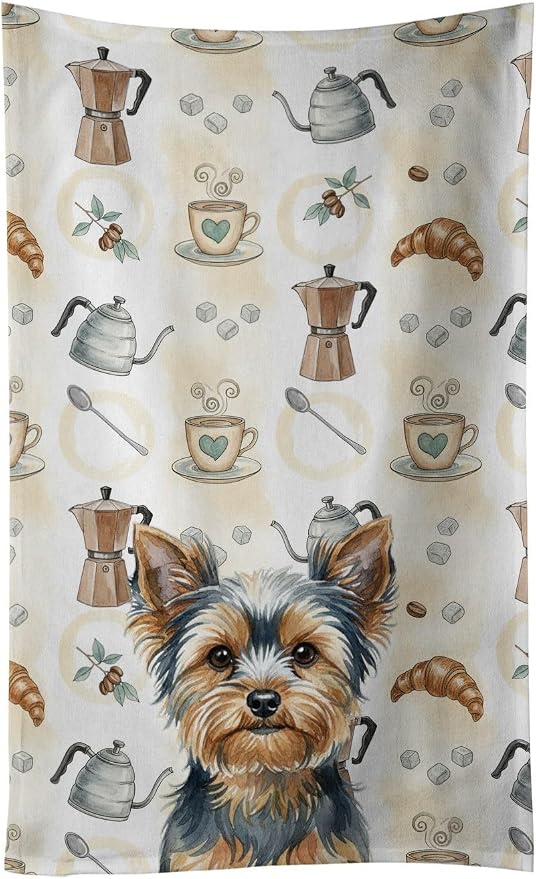 Caroline's Treasures Blue and Tan Yorkshire Terrier Coffee Bar Kitchen Towel Velour Plush Front and Cotton Loop Back Machine Washable