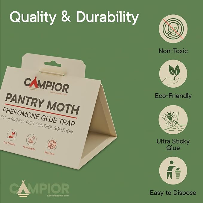 Pantry Moth Traps with Pheromones (8 Pack) – Non‑Toxic, Odor‑Free Sticky Glue Traps for Pantry Moth Treatment & Prevention, Targets Web‑Spinning Food Moths, for Kitchens & Food Storage