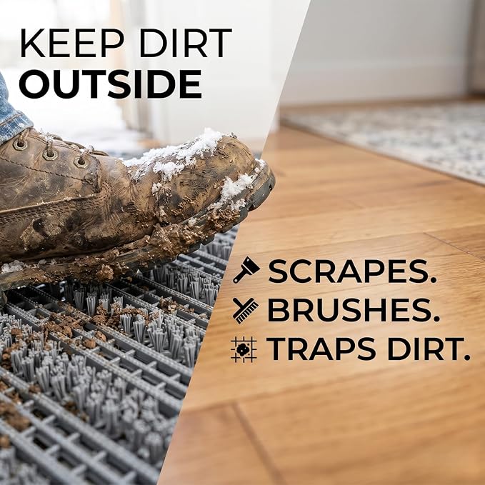 Heavy-Duty Outdoor Door Mat Shoe Brush Scraper– Door Scrubber Mat Boot Scraper – All-Weather Mud & Snow Shoe Cleaner for High-Traffic Entryway, Garage, & Patio (Black & Red, 30"x18")