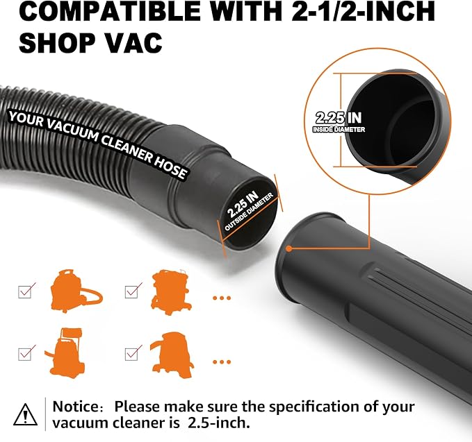 Sealegend Gutter Cleaning Tools for 2-1/2 in. Wet/Dry Vacuum Cleaner, Shop Vac Hose Attachments for Cleaning or Blowing Debris from Gutters Up to 4.8FT, 2-1/2 in. Shop Vac Accessories