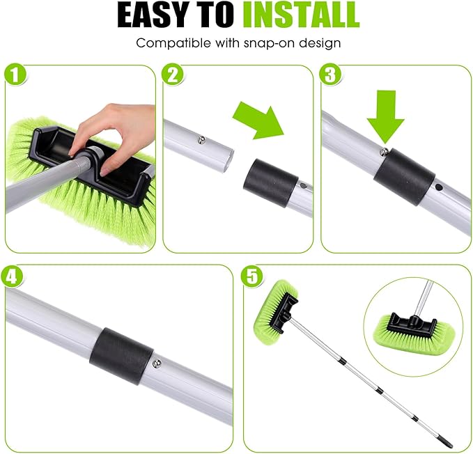 2 Pack 58 Inch Extendable Car Wash Brushes, Soft Bristled Scratch Free Cleaning System with Long Handle, Universal Cleaning Tool Set for Vehicles Home Windows Tires Snow Removal (Green)